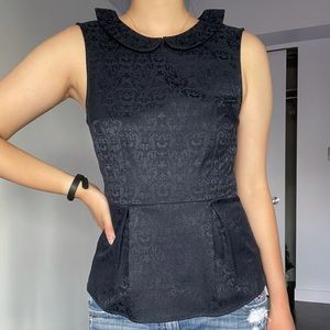 Navy blue peplum top with Scallop collar